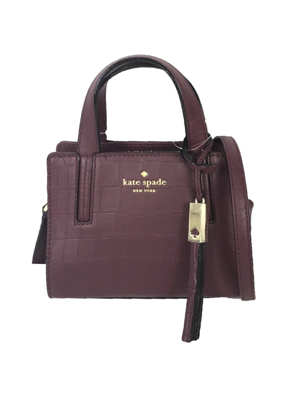 kate spade mini crossbody satchel in burgundy plum with gold hardware